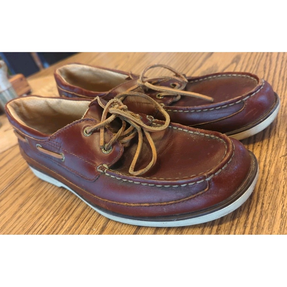 L.L. Bean Leather Brown Moccasin Boat Shoes Size 9 M‎ Lace Up Loafers